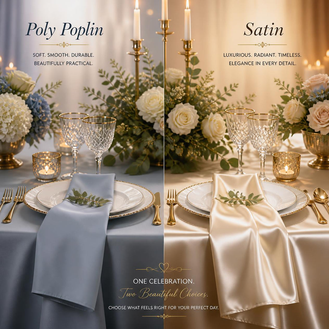 Poly Poplin vs. Satin: Which Fabric Is Better for Wedding Tables and Event Décor?