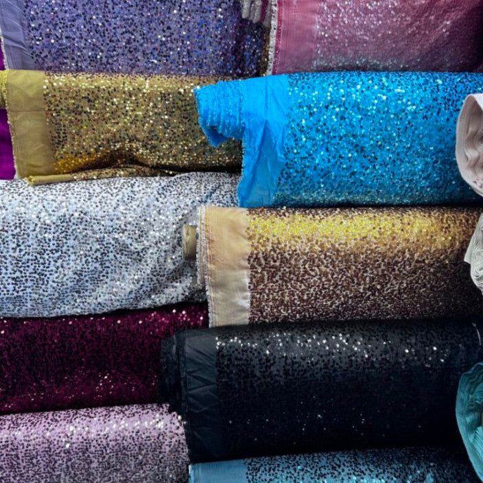 Disc Sequin Micro Dot Dangle Taffeta Fabric  by the yard - New Star Fabrics