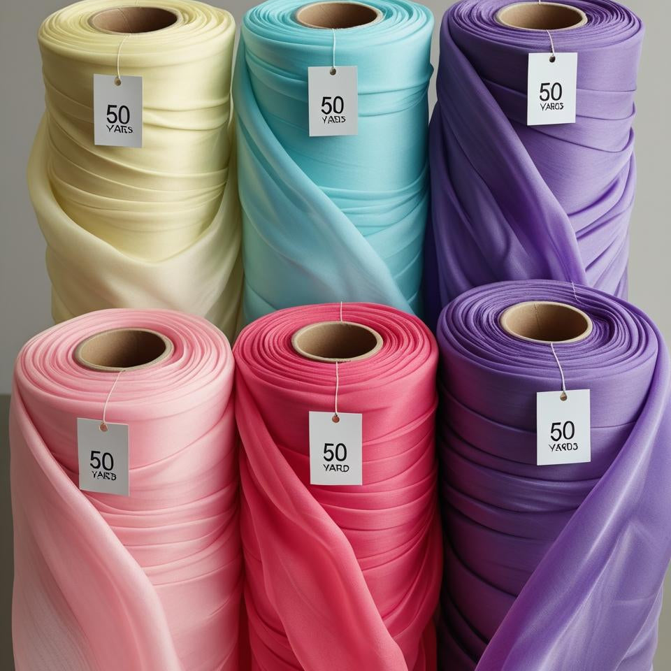 Polyester 50 Yard Continuous Pieces × 60” Chiffon Roll (30+ Colors) – Sheer Wedding Draping – Free Shipping