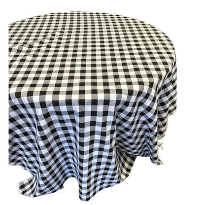 Black Checkered Plaid Round Tablecloth 120 inches - New Star Fabrics