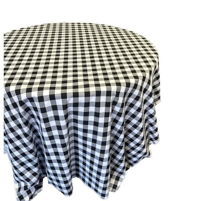 Black/ White Checkered Plaid Round Tablecloth 120 inches - New Star Fabrics