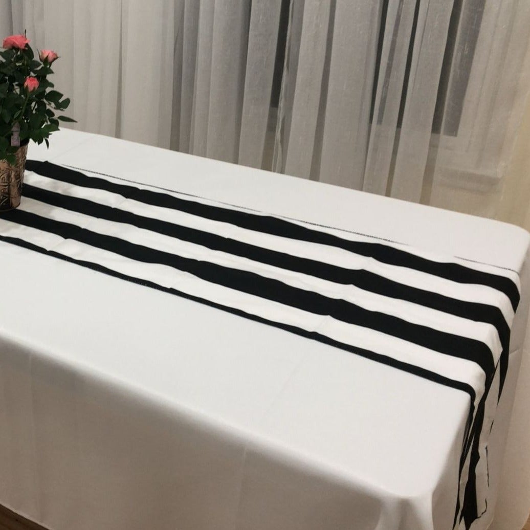 Black and White Classic Satin Striped 2'' Table runners 12'' BY 108'' - New Star Fabrics