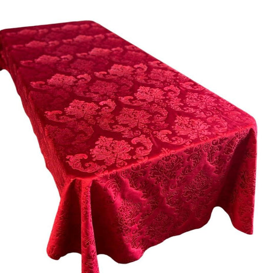 Cherry Embedded Damask Velvet Tablecloth Rectangle and overlay - New Star Fabrics