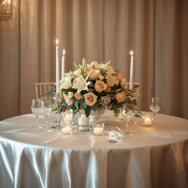 Polyester Wholesale White Satin Roll – 50 Yards Continuous Piece | Glossy, Smooth Draping for Weddings, Events & Décor | Free Shipping