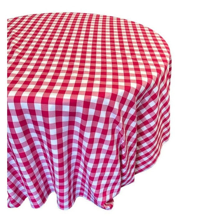 Fuchsia Checkered Plaid Round Tablecloth 120 inches - New Star Fabrics