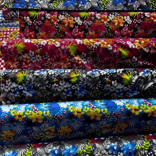 Hawaiian Print Poly Cotton Fabric  by the yard - New Star Fabrics