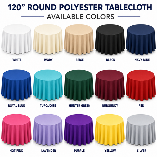 120” Round Polyester Tablecloth – Poly Poplin Table Linen