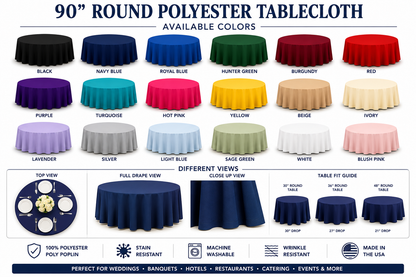 Poly Poplin Round Tablecloth - 90 Inch Linen