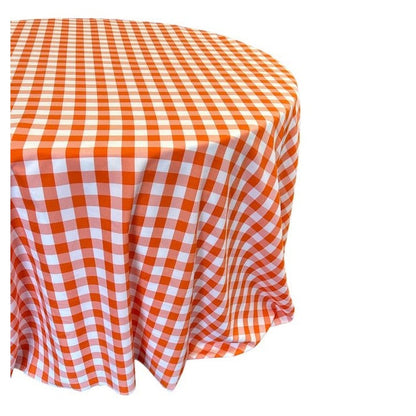 Orange Checkered Plaid Round Tablecloth 120 inches - New Star Fabrics