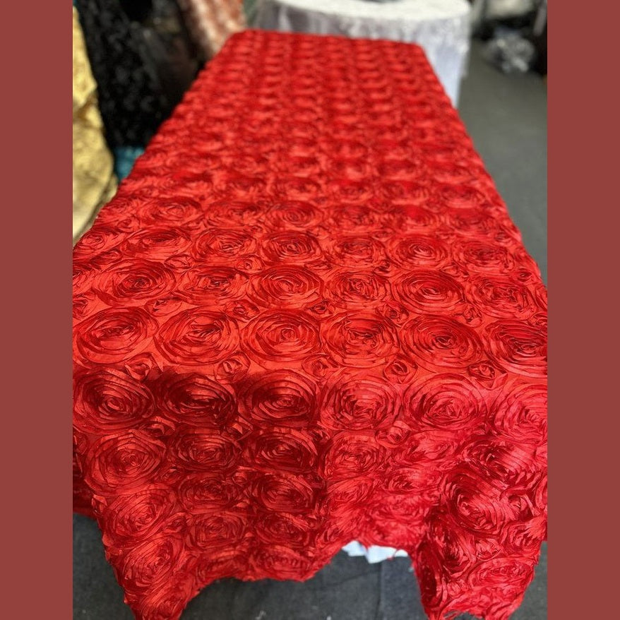 Tablecloth Rosette Satin Rectangle 55 X 108 inches - New Star Fabrics