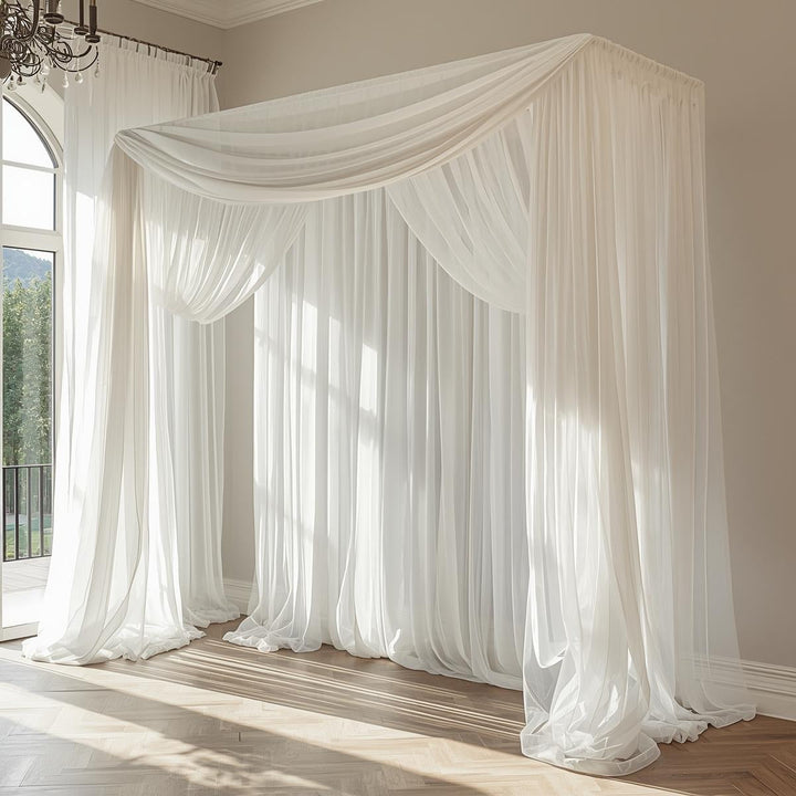 Polyester 50 Yard Continuous Pieces White Voile Roll – 120” Wide Sheer Draping for Weddings & Backdrops | Free Shipping – Free Shipping