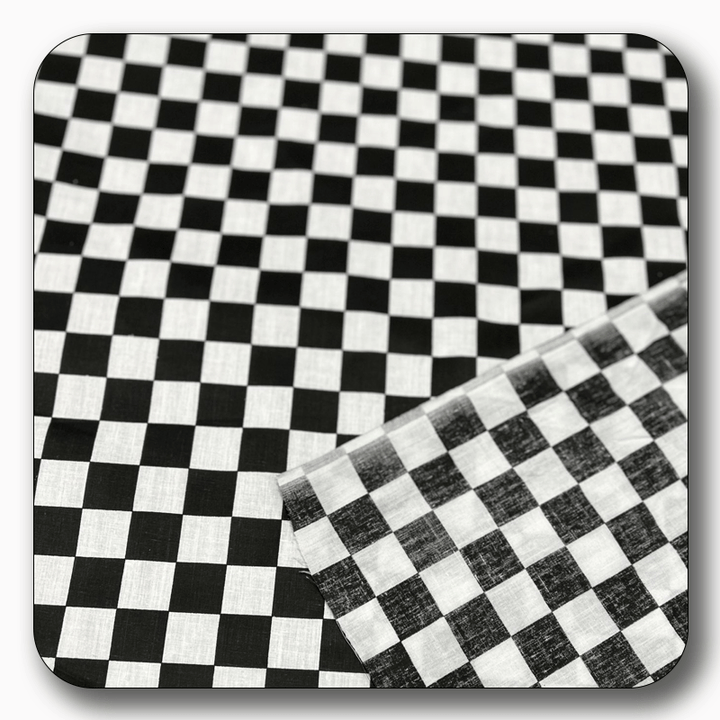 Checkered Print Poly Cotton Fabric 1" - Sold by the Yard