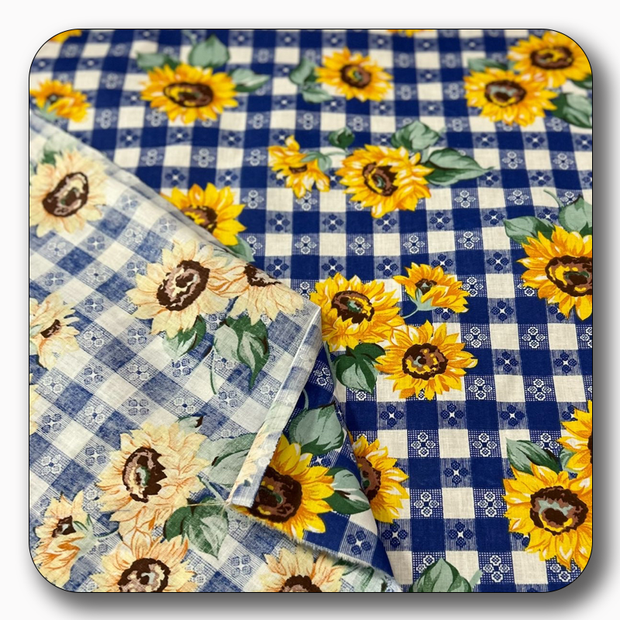 Sunflower Print Poly Cotton Fabric - Sold by the Yard