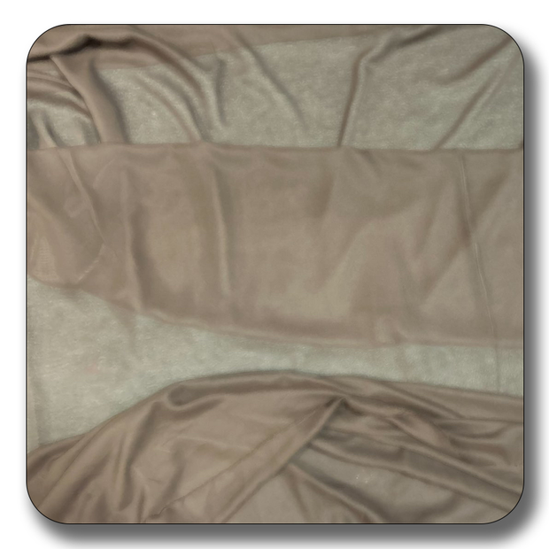 Soft brown polyester chiffon fabric, lightweight and durable, ideal for various sewing projects, sold by the yard.
