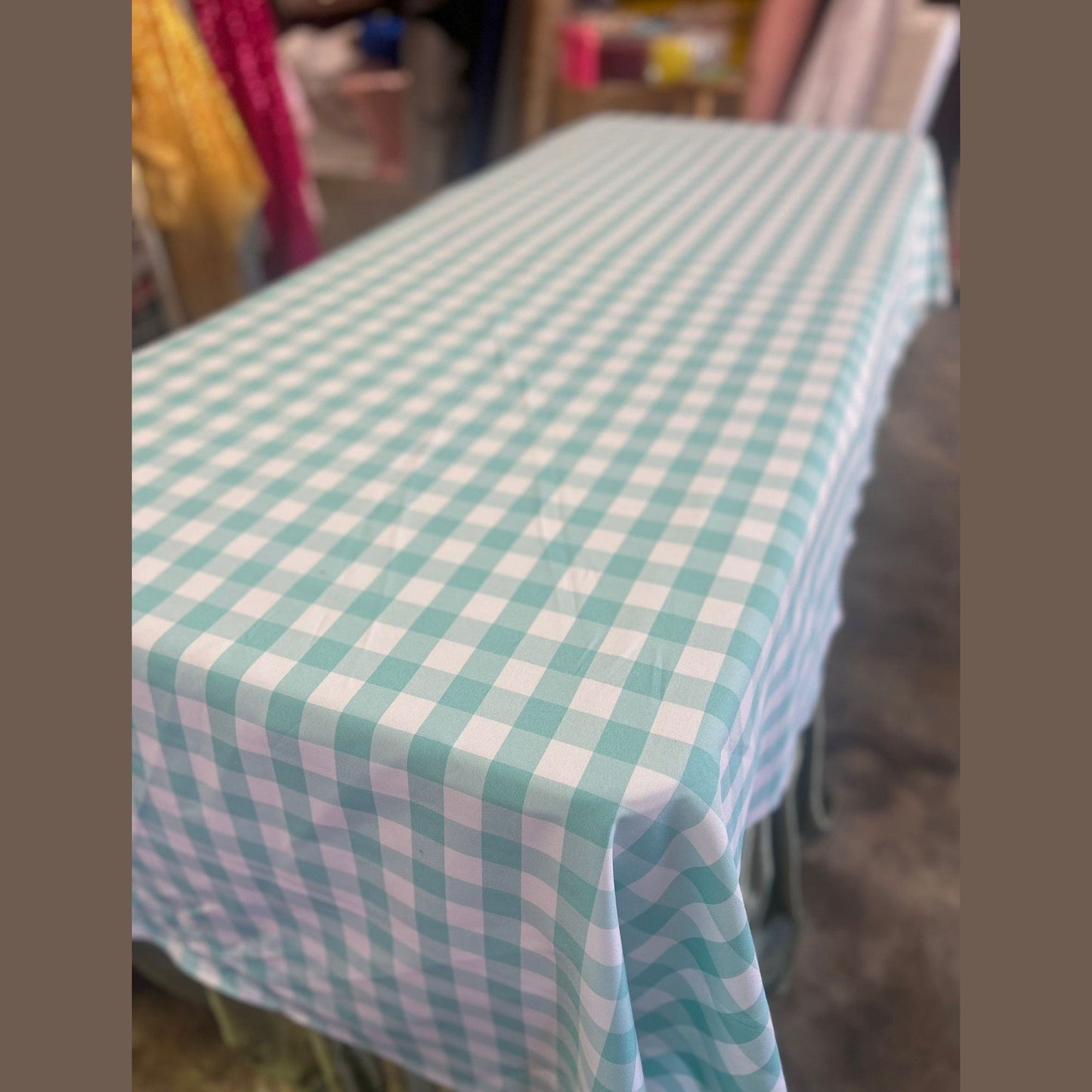 Gingham Checkered Poly Poplin Tablecloth 60 x 120 Inch