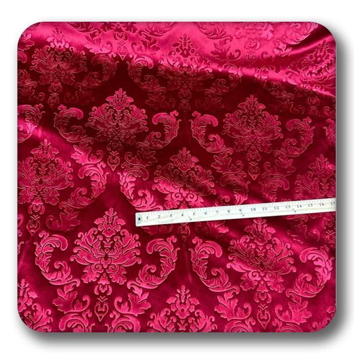 Embossed Damask Velvet Drapery - Upholstery Fabric - Sold by the Yard