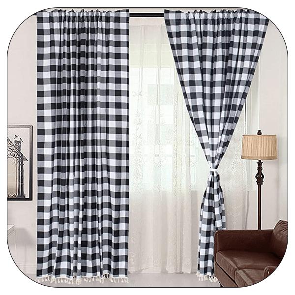Gingham Checkered Curtain - Black/White - one panel