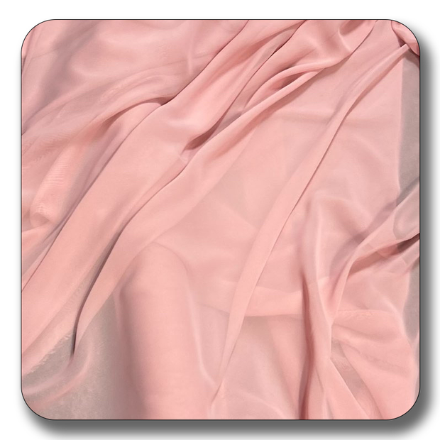 Soft pink polyester chiffon fabric, lightweight and durable, perfect for a variety of sewing projects.