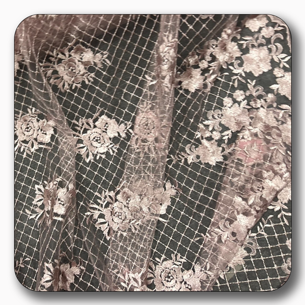 Checkered Flowers Lace - Sold by the Yard