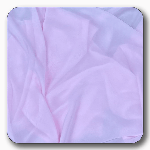 Soft pink polyester chiffon fabric, lightweight and durable, perfect for versatile sewing projects, sold by the yard.