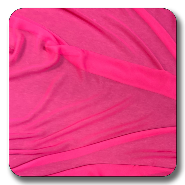 Vibrant pink polyester chiffon fabric, soft and lightweight, ideal for versatile sewing projects, sold by the yard.