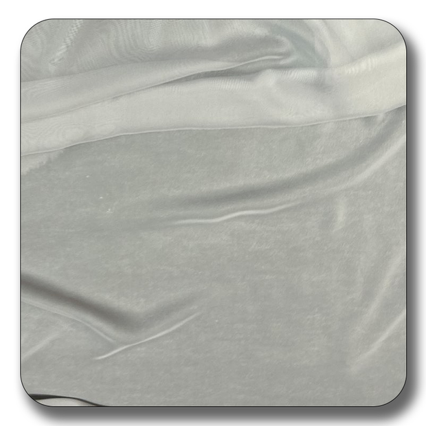 Soft polyester chiffon fabric in a light gray color, showcasing its lightweight and durable texture.