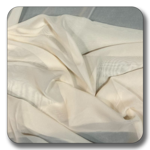 Soft and lightweight ivory polyester chiffon fabric, perfect for versatile sewing projects and garments.