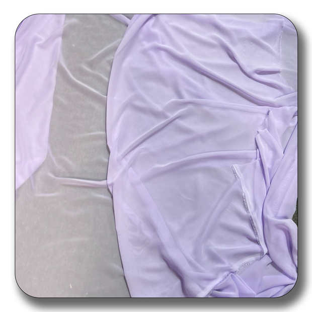 Soft lavender chiffon fabric made of 100% polyester, perfect for versatile dressmaking and lightweight projects.