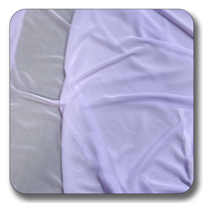 Soft lavender polyester chiffon fabric, lightweight, crease-resistant, and durable, sold by the yard for versatile projects.
