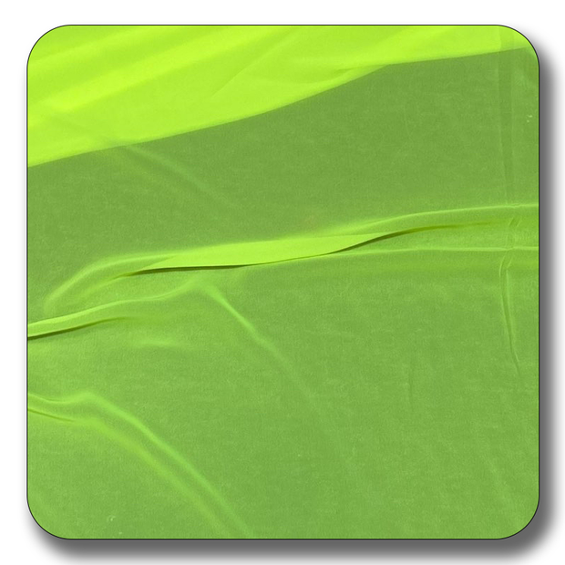 Bright green polyester chiffon fabric, lightweight and durable, sold by the yard for versatile crafting and sewing projects.