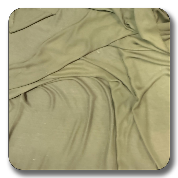 Soft polyester chiffon fabric in olive green, lightweight and wrinkle-resistant, sold by the yard for various projects.