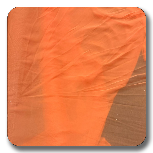 Soft orange polyester chiffon fabric, lightweight and durable, perfect for crafting and garment making.