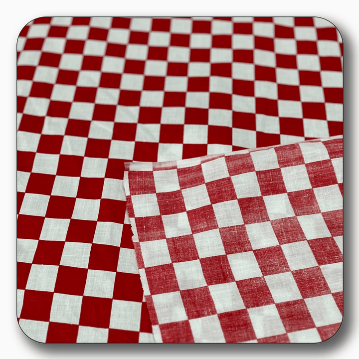 Checkered Print Poly Cotton Fabric 1" - Sold by the Yard