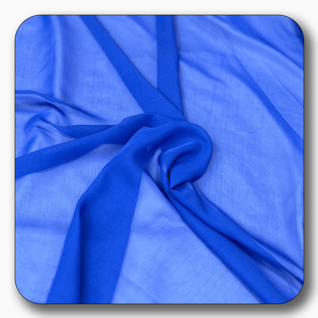 Bright blue polyester chiffon fabric, soft and lightweight, perfect for versatile fashion projects.