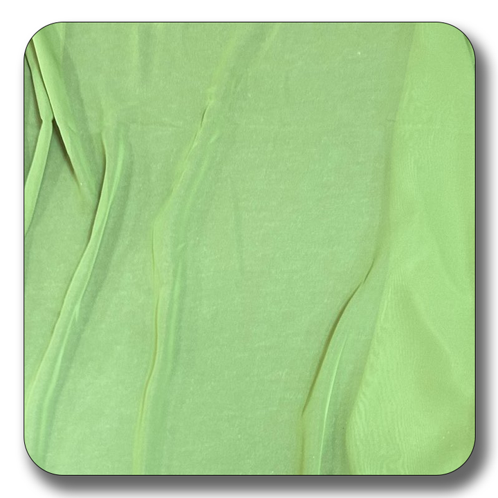 Light green polyester chiffon fabric, soft and durable, perfect for versatile sewing projects, sold by the yard.