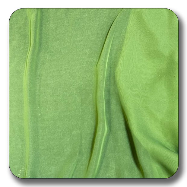 Soft polyester chiffon fabric in vibrant green, showcasing its lightweight and durable texture.