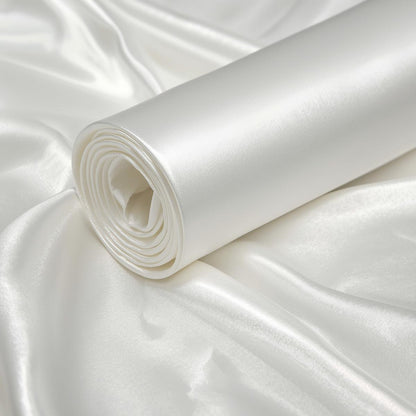 Polyester Wholesale White Satin Roll – 50 Yards Continuous Piece | Glossy, Smooth Draping for Weddings, Events & Décor | Free Shipping
