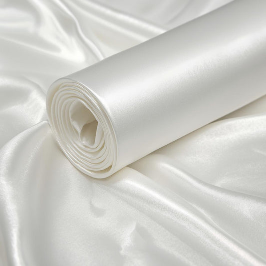 Polyester Wholesale White Satin Roll – 50 Yards Continuous Piece | Glossy, Smooth Draping for Weddings, Events & Décor | Free Shipping