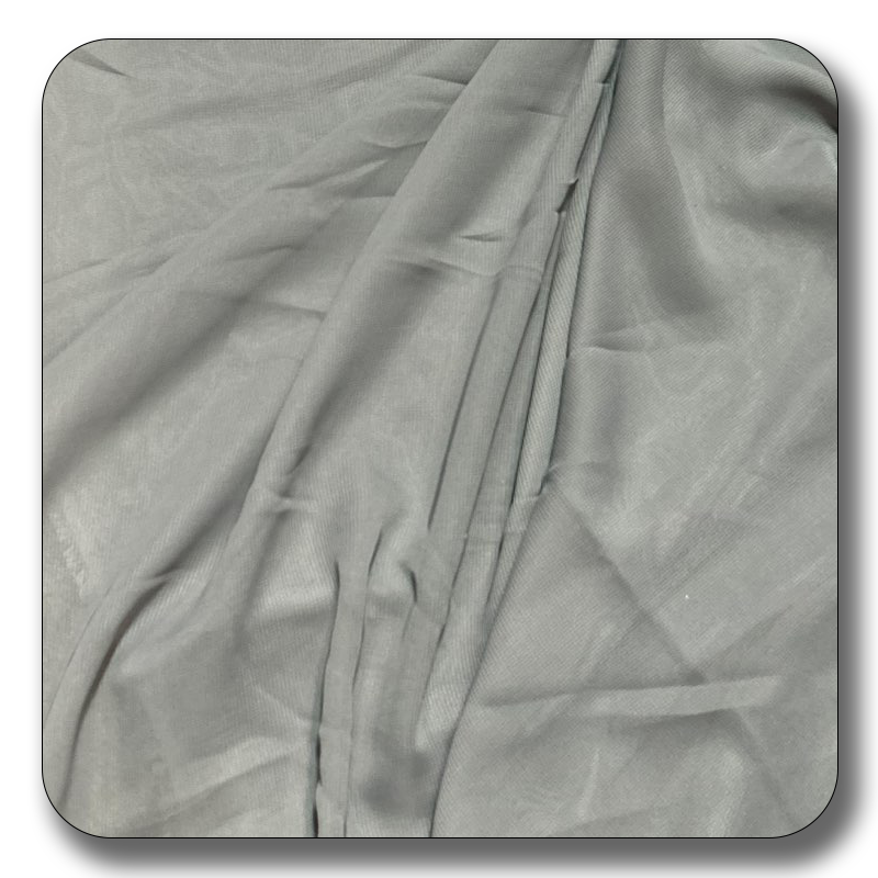 Soft gray polyester chiffon fabric showcasing smooth texture and lightweight quality, perfect for versatile sewing projects.