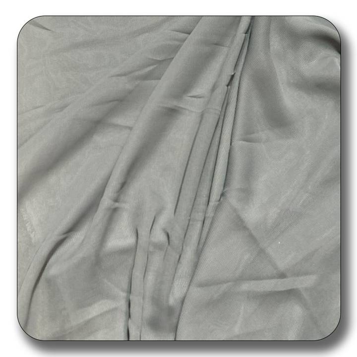 Soft gray polyester chiffon fabric showcasing smooth texture and lightweight quality, perfect for versatile sewing projects.
