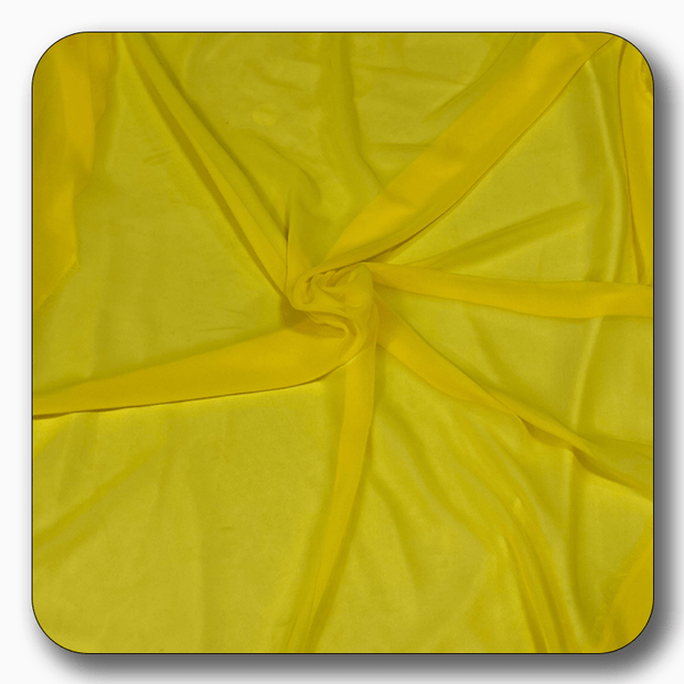 Vibrant yellow polyester chiffon fabric, lightweight, durable, and soft, perfect for various sewing projects.
